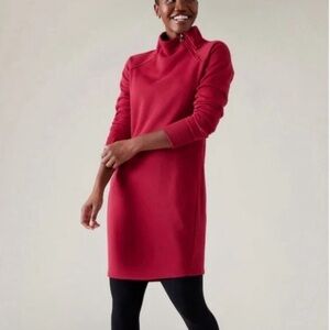 Athleta Red Cozy Karma Mock Neck Dress Softest Fleece Lining Womens Medium NWT